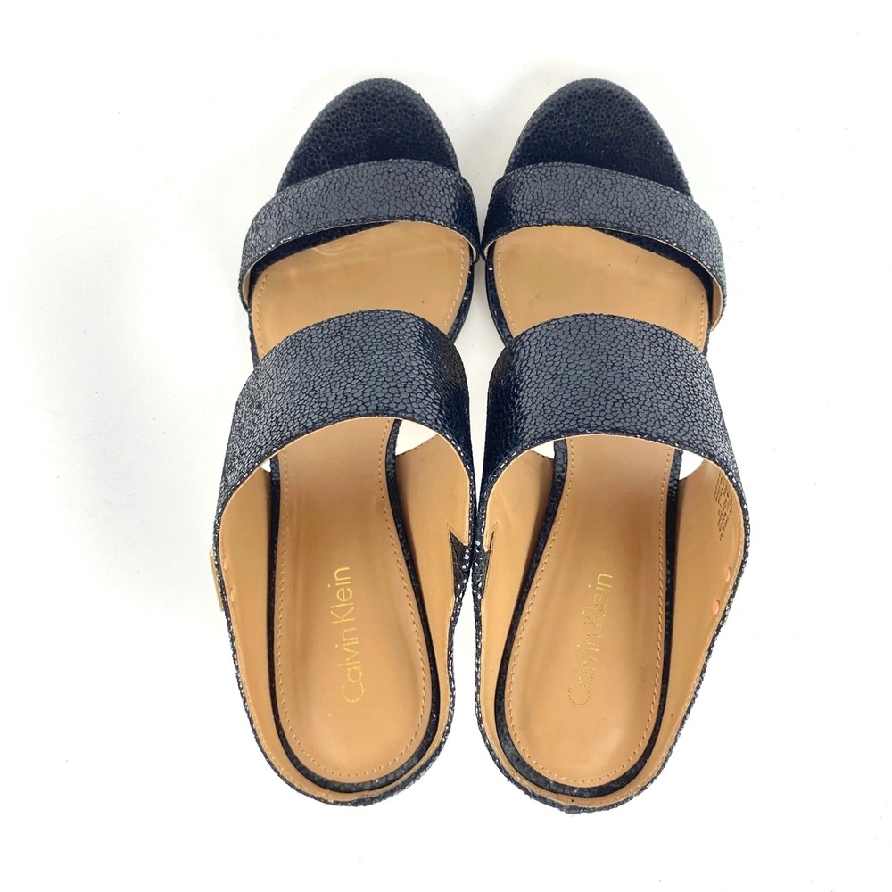 Calvin Klein Heeled Sandals Womens 8.5 Embossed Genuine Suede "Cecily" 38.5 LKNU - Picture 6 of 8